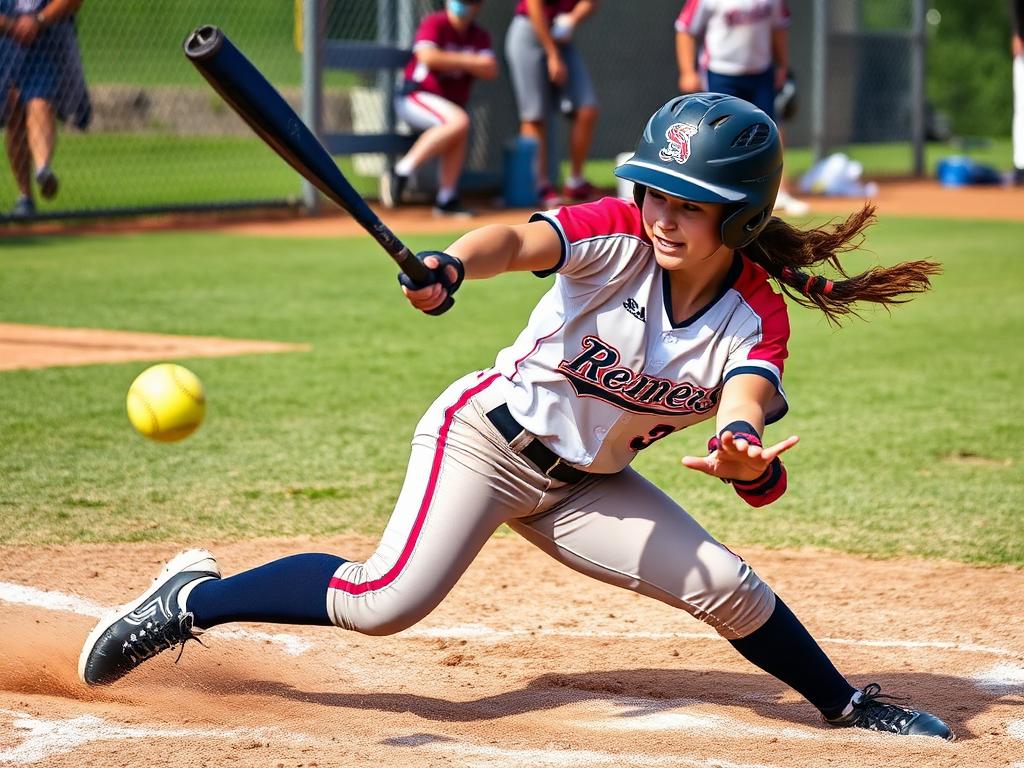High school softball player mid-swing