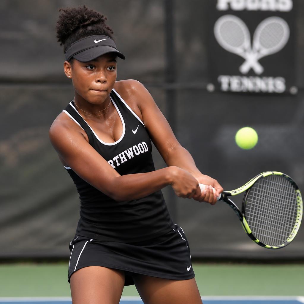 High school girls tennis player mid-backhand